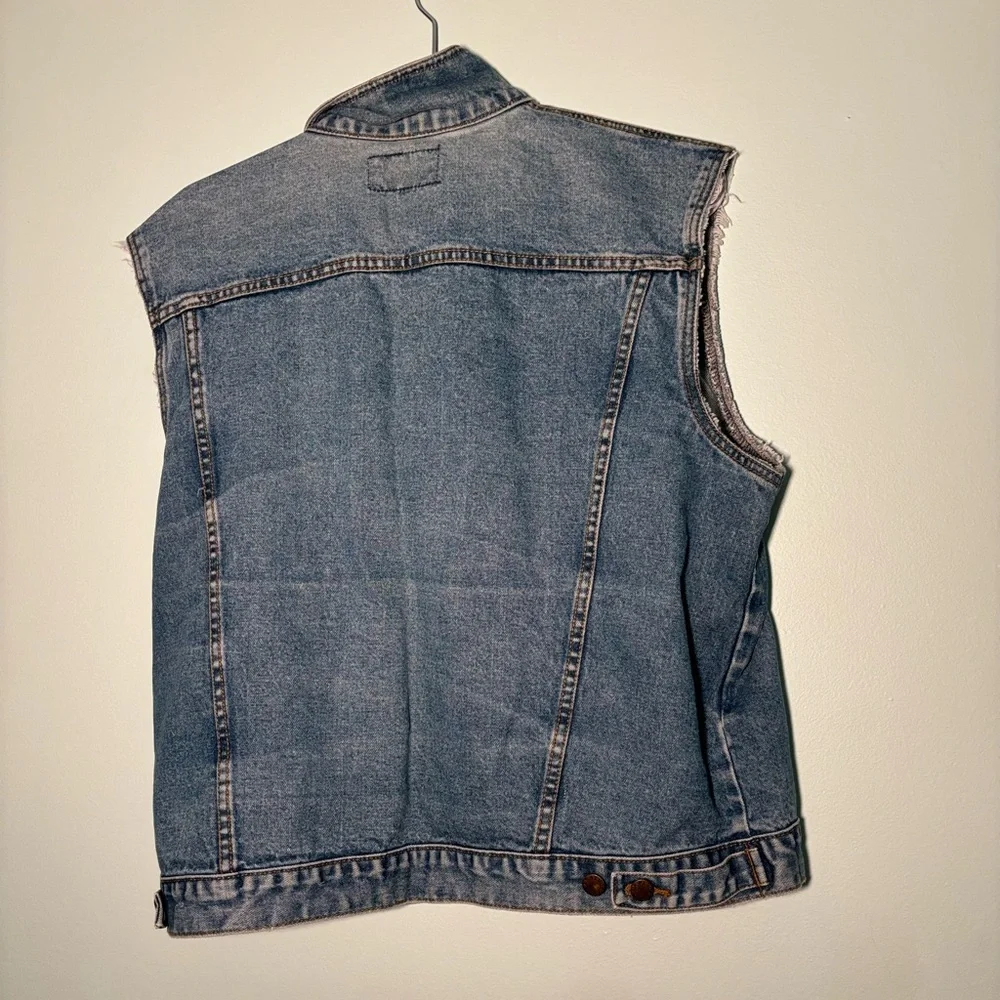 Lucky Star Vintage Denim Jean Vest with Frayed Hems Size L Large - Picture 8 of 14